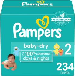 Pampers Baby Dry Diapers - Size 2, One Month Supply (234 Count), Absorbent Disposable Diapers