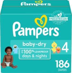 Pampers Baby Dry Diapers - Size 4, One Month Supply (186 Count), Absorbent Disposable Diapers