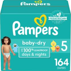 Pampers Baby Dry Diapers - Size 5, One Month Supply (164 Count), Absorbent Disposable Diapers