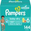 Pampers Baby Dry Diapers - Size 6, One Month Supply (144 Count), Absorbent Disposable Diapers