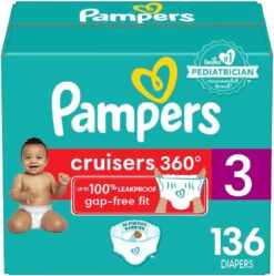 Pampers Cruisers 360 Diapers - Size 3, 136 Count, Pull-On Disposable Baby Diapers, Gap-Free Fit