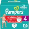 Pampers Cruisers 360 Diapers - Size 4, 116 Count, Pull-On Disposable Baby Diapers, Gap-Free Fit
