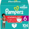 Pampers Cruisers 360 Diapers - Size 6, One Month Supply (104 Count), Pull-On Disposable Baby Diapers, Gap-Free Fit