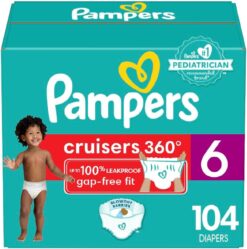 Pampers Cruisers 360 Diapers - Size 6, One Month Supply (104 Count), Pull-On Disposable Baby Diapers, Gap-Free Fit