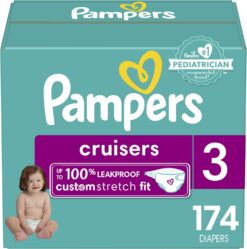 Pampers Cruisers Diapers - Size 3, One Month Supply (174 Count), Disposable Active Baby Diapers with Custom Stretch