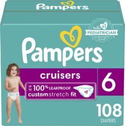 Pampers Cruisers Diapers - Size 6, One Month Supply (108 Count), Disposable Active Baby Diapers with Custom Stretch