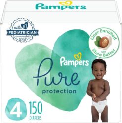 Pampers Pure Protection Diapers - Size 4, One Month Supply (150 Count), Hypoallergenic Premium Disposable Baby Diapers