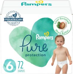 Pampers Pure Protection Diapers - Size 6, 72 Count, Hypoallergenic Premium Disposable Baby Diapers