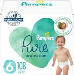 Pampers Pure Protection Diapers - Size 6, One Month Supply (108 Count), Hypoallergenic Premium Disposable Baby Diapers
