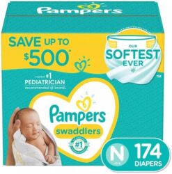 Pampers Swaddlers Diapers, Newborn (Less Than 10 Pounds), 174 Count