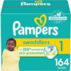 Pampers Swaddlers Diapers - Size 1, 164 Count (Pack of 1), Ultra Soft Disposable Baby Diapers