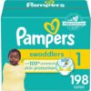 Pampers Swaddlers Diapers - Size 1, One Month Supply (198 Count), Ultra Soft Disposable Baby Diapers