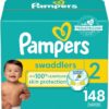 Pampers Swaddlers Diapers - Size 2, 148 Count, Ultra Soft Disposable Baby Diapers