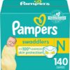 Pampers Swaddlers Newborn Diapers - Size 0, 140 Count, Ultra Soft Disposable Baby Diapers
