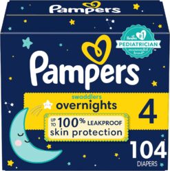 Pampers Swaddlers Overnights Diapers - Size 4, 104 Count, Disposable Baby Diapers, Night Time Skin Protection