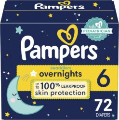 Pampers Swaddlers Overnights Diapers - Size 6, 72 Count, Disposable Baby Diapers, Night Time Skin Protection