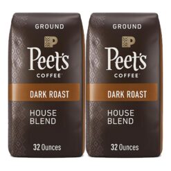 Peets Coffee Ground Dark Roast, House Blend (32 oz, 2 Pack)