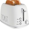 Rae Dunn Retro Rounded Bread Toaster, 2 Slice Stainless Steel Toaster with Removable Crumb Tray, Wide Slot with 6 Browning Levels, Bagel, Defrost and Cancel Options (Cream)