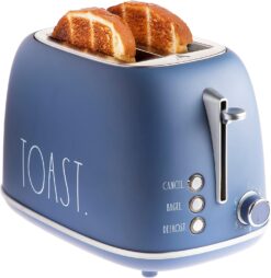 Rae Dunn Retro Rounded Bread Toaster, 2 Slice Stainless Steel Toaster with Removable Crumb Tray, Wide Slot with 6 Browning Levels, Bagel, Defrost and Cancel Options (Navy)