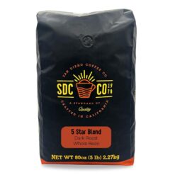 San Diego Coffee 5 Star Blend, Dark Roast, Whole Bean Coffee, 5-Pound Bag