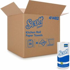 Scott Kitchen Paper Towels (41482) with Fast-Drying Absorbency Pockets, Perforated Standard Paper Towel Rolls, 128 Sheets/Roll, 20 Rolls/Case