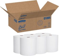 Scott® Essential Universal High-Capacity Hard Roll Towels (01005), with Absorbency Pockets™, 1.5" Core, White, (1,000'/Roll, 6 Rolls/Case, 6,000'/Case)