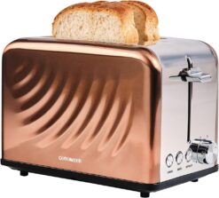 Toaster 2 Slice, Retro Cream White Stainless Steel Toaster with Defrost Bagel Cancel Function & 6 Shade Settings (Rose Gold)