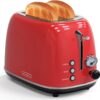 Toaster 2 slice,Retro Stainless Steel Toaster with 6 Settings, 1.5 In Extra Wide Slots, Bagel/Defrost/Cancel Function, Removable Crumb Tray (Red)