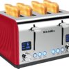 Toaster 4 Slice, KitchMix Bagel Stainless Toaster with LCD Timer, Extra Wide Slots, Dual Screen, Removal Crumb Tray (Red)