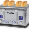 Toaster 4 Slice, KitchMix Bagel Stainless Toaster with LCD Timer, Extra Wide Slots, Dual Screen, Removal Crumb Tray (Stinless steel)