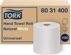 Tork Hand Towel Roll Natural White H80, Universal, 100% Recycled Fiber, 6 Rolls x 800 ft, 8031400, 6 Count (Pack of 1)