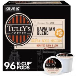 Tully's Coffee Hawaiian Blend Keurig Single-Serve K-Cup Pods, Medium Roast Coffee, 96 Count (4 Packs of 24)