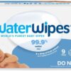 WaterWipes Plastic-Free Original-baby Wipes, 99.9% Water Based Wipes, Unscented & Hypoallergenic for Sensitive Skin, 540 Count (9 packs), Packaging May Vary