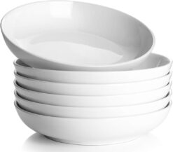 Y YHY Pasta Bowls, 30oz Salad Bowls White Soup Bowls Large Pasta Serving Bowl Porcelain Pasta Plates Wide and Shallow Bowls Set of 6 Microwave Dishwasher Safe Valentines Day Gift