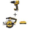 DEWALT DCD805BW565B240 20V Compact Cordless 1/2 in. Hammer Drill, 20V Cordless Brushless 6-1/2 in. Circular Saw, and 20V 4.0Ah Compact Battery