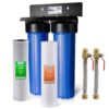 ISPRING WGB22B+AHPF12MNPT16X2 2-Stage Whole House Water Filtration System, 3/4 in. Push-Fit Braided Stainless Steel Hose Connectors & Ball Valve, Blue