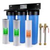 ISPRING WGB32B+AHX2 3-Stage Whole House Water Filtration System w/ 3/4 in. Push-Fit Stainless Steel Hose Connectors and Ball Valve