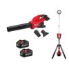 Milwaukee 2824-20-2131-20-48-11-1862 M18 FUEL Dual Battery 145 MPH 600 CFM 18V Brushless Cordless Blower w/Rocket Dual Power Tower Light, (2) 6.0 Ah Battery