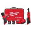 Milwaukee 3453-22-2457-20 M12 FUEL 12-Volt Lithium-Ion Brushless Cordless 1/4 in. Hex Impact Driver Kit with M12 3/8 in. Ratchet