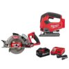Milwaukee 2737-20-2830-20-48-59-1880 M18 FUEL 18V Lithium-Ion Brushless Cordless Jig Saw w/7-1/4 in. Circ Saw & 8.0ah Starter Kit