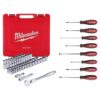 Milwaukee 48-22-9010-48-22-2718 1/2 in. Drive SAE/Metric Ratchet and Socket Mechanics Tool Set with Screwdriver Set (55-Piece)