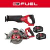 Milwaukee 2821-20-2830-20-48-11-1862 M18 FUEL 18-Volt Lithium-Ion Brushless Cordless SAWZALL w/7-1/4 in. Rear Handle Circ Saw, Two 6 Ah High Output Batteries