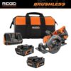 RIDGID R8658K-AC840040 18V Brushless Cordless 7-1/4 in. Rear Handle Circular Saw Kit w/ Battery, Charger, Bag, & FREE 4.0 Ah MAX Output Battery