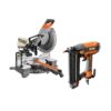 RIDGID R4222-R213BNF 15 Amp Corded 12 in. Dual Bevel Sliding Miter Saw with Pneumatic 18-Gauge 2-1/8 in. Brad Nailer with Tool Bag
