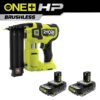 RYOBI P322-PBP2003 ONE+ HP 18V 18-Gauge Brushless Cordless AirStrike Brad Nailer with 2.0 Ah HIGH PERFORMANCE Batteries (2-Pack)