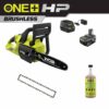 RYOBI P2520-CMB1 ONE+ HP 18V Brushless 10 in. Battery Chainsaw w/Extra Chain, Biodegradable Bar & Chain Oil, 4.0 Ah Battery & Charger