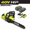 RYOBI RY405100-2B 40V HP Brushless 14 in. Battery Chainsaw with (2) 4.0 Ah Batteries and Charger