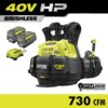 RYOBI RY404170 40V HP Brushless Whisper Series 165 MPH 730 CFM Cordless Battery Backpack Blower with (2) 6.0 Ah Batteries and Charger