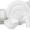 Stone Lain Bone China Round Swirl Design 16 Piece Dinnerware Set, White - 1