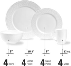 Stone Lain Alexandria 16-Piece Dinnerware Set Bone China, White - 9
